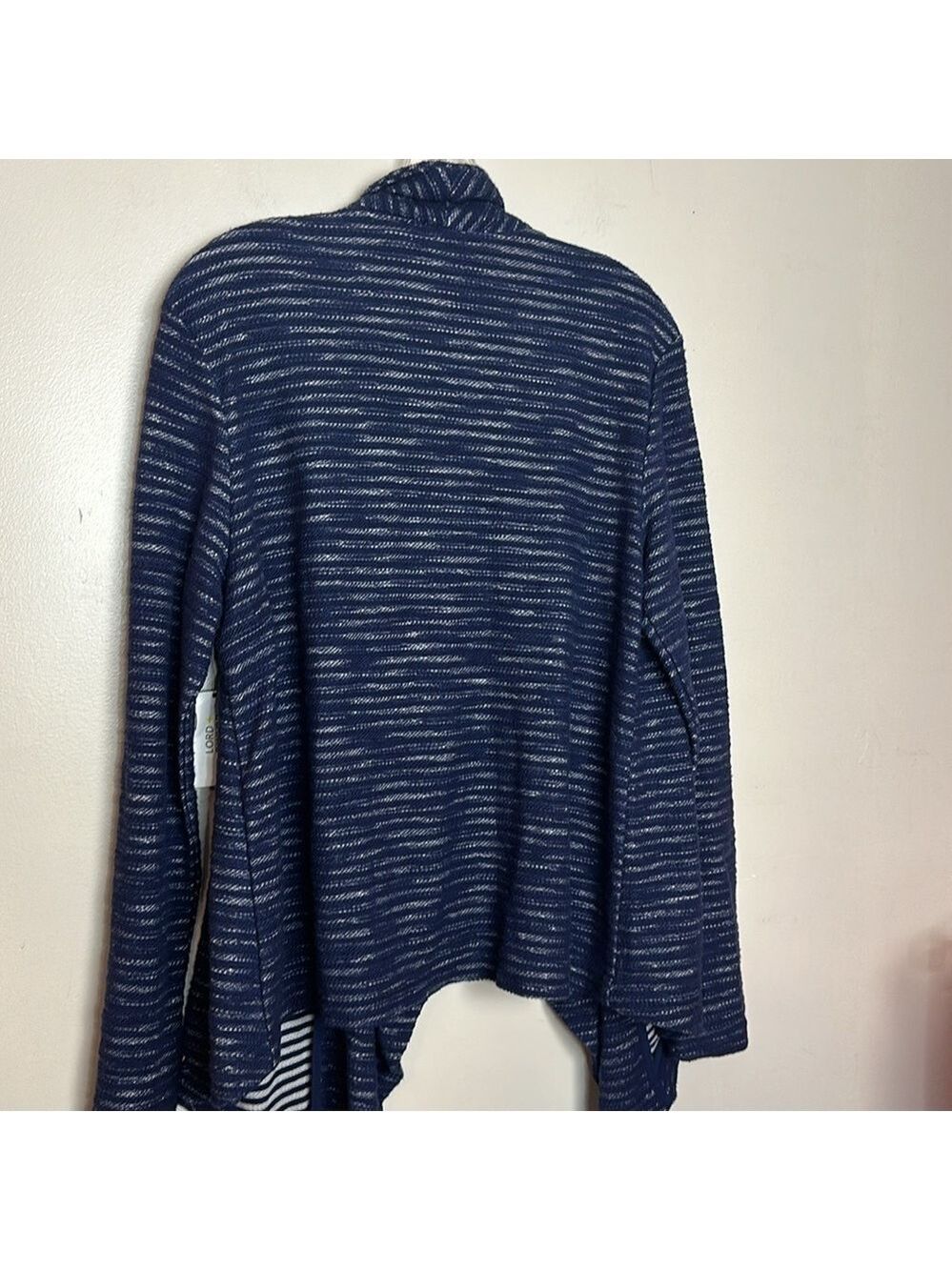 Lord & Taylor Waterfall Relaxed Fit Striped Navy Blue Open Front Cardigan - Picture 9 of 9